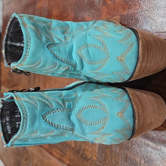 Liberty Black Katherine Nobuck Caborca Turquoise Western Ankle Cowboy Boots - Picture 7 of 9